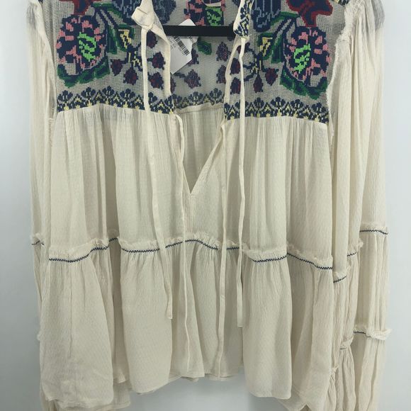 Free People Cream Blouse with Vibrant Embroidery - Picture 7 of 12